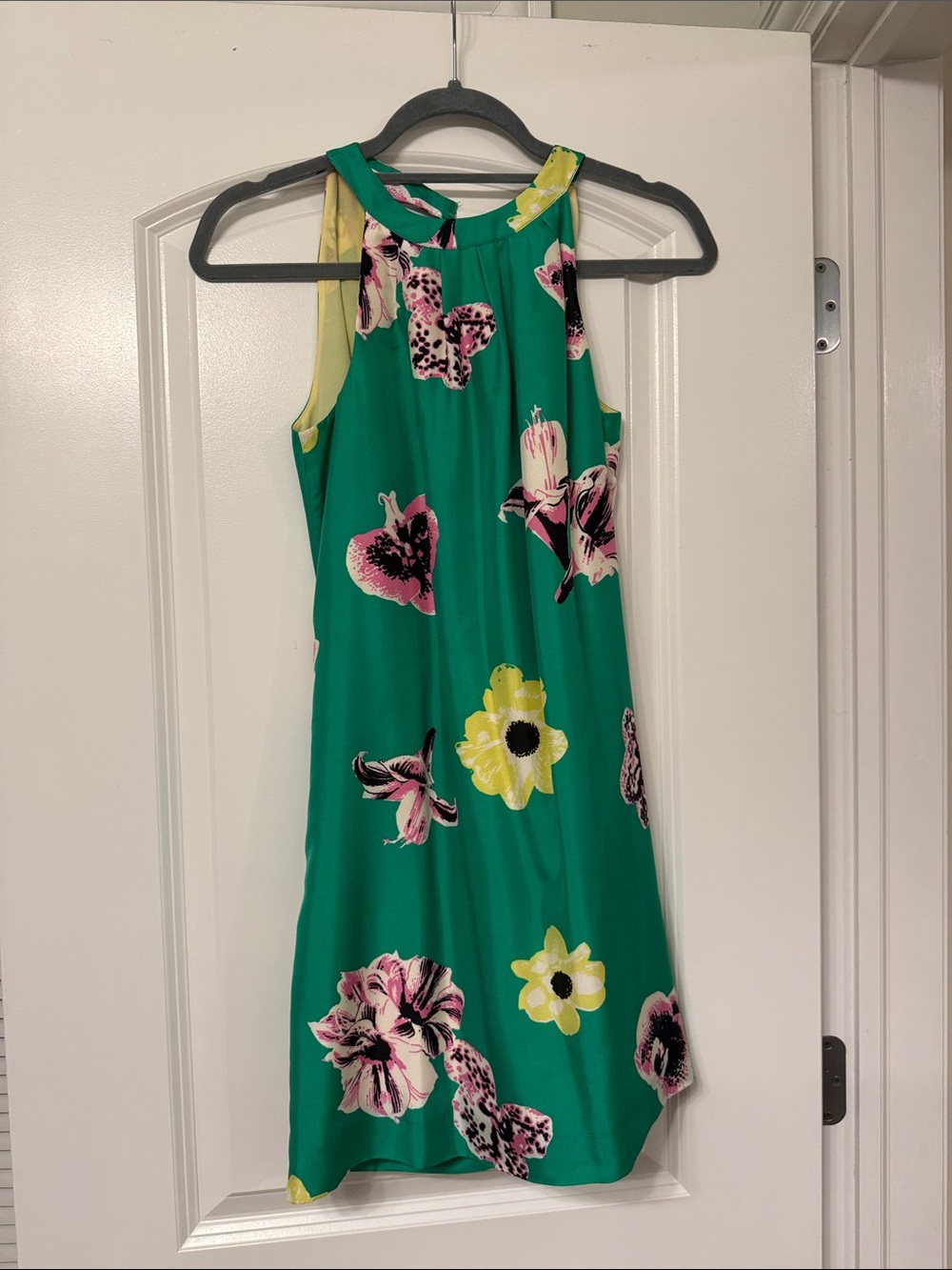J. Crew Silk Green Floral Mini Dress with Pink and Yellow Accents